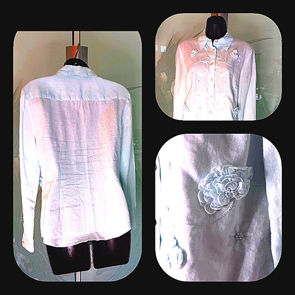 Grace Elements Embroidered Linen Blouse Medium - Picture 4 of 5